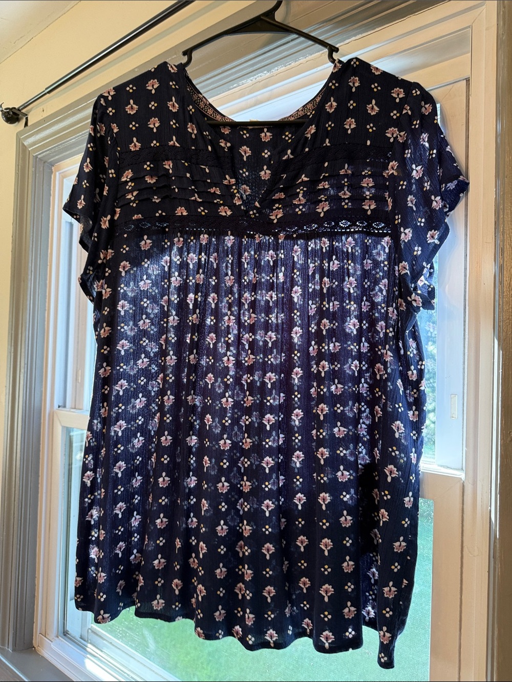 Navy Floral Short Sleeve Tunic Top - Unbranded